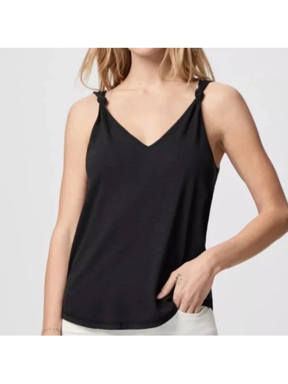 PAIGE Black V-Neck Knotted Strap flowy medium tank top medium